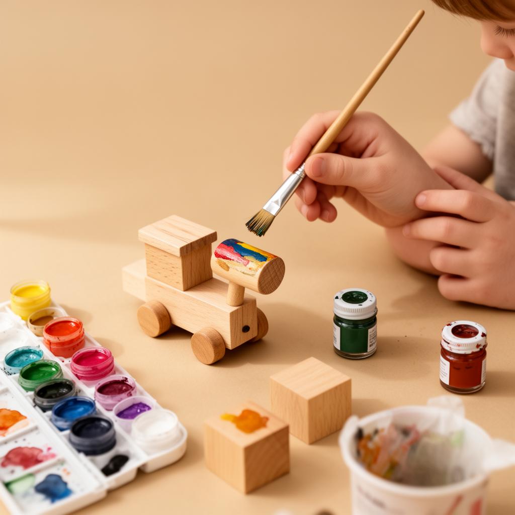 Criança pintando seu próprio brinquedo